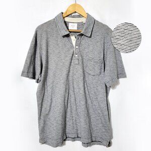 Billy Reid Mens Polo Shirt Size 2XL Gray Pinstripe Pocket Short Sleeve Preppy